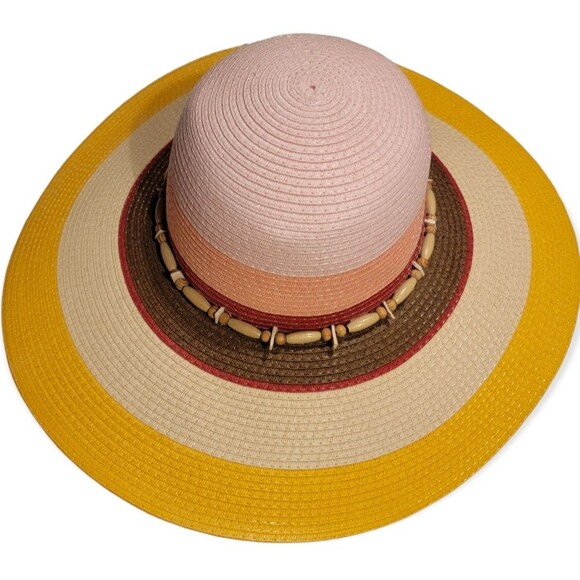 CGONZALES Women\'s floppy sun Beach Straw Hat Wide Brim Wooden Beads Ribbon Hat main image 6